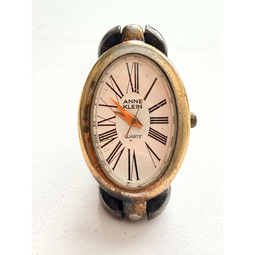 Vintage Anne Klein Oval Quartz Watch Roman Numerals Two Tone   Description Class
